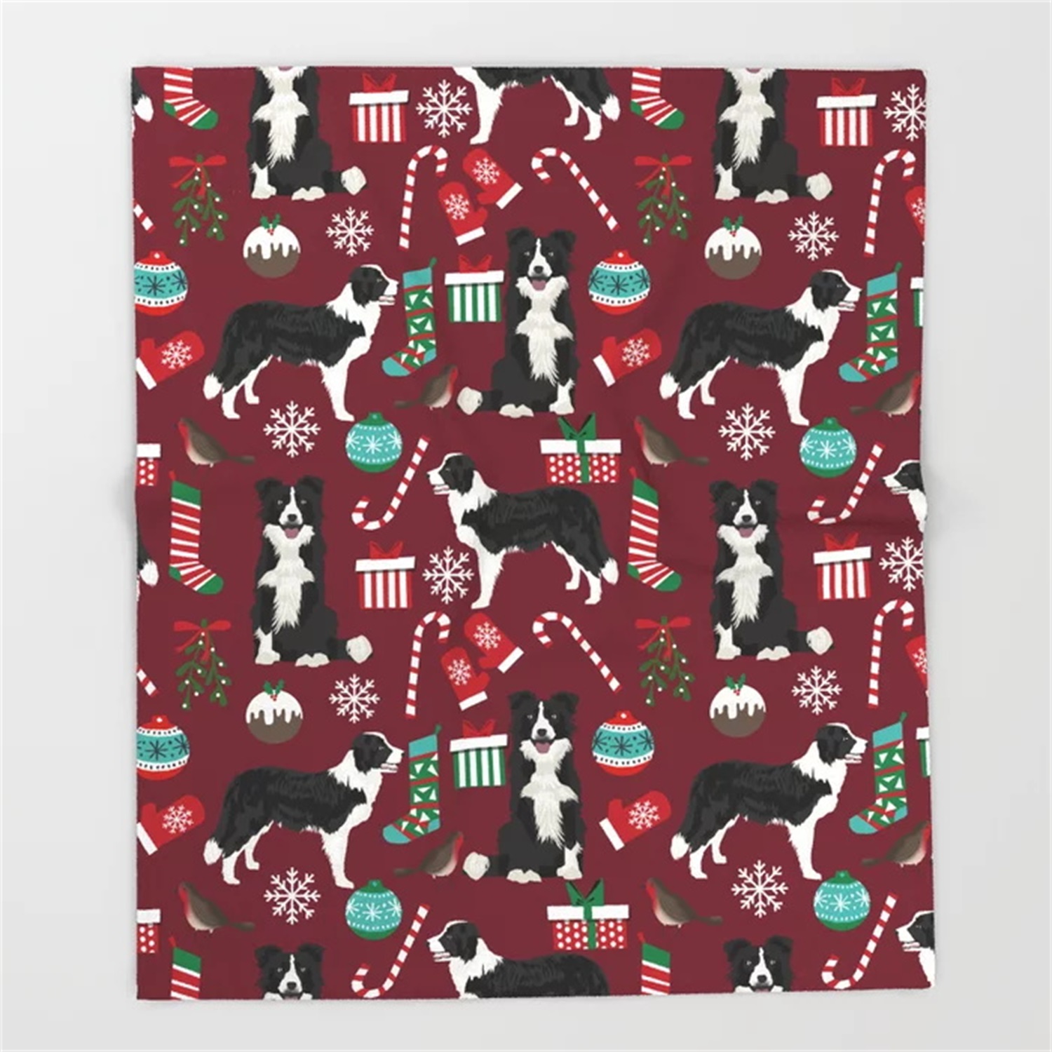 Christmas Throw Blanket - Border Collie Christmas Stockings Holiday Blanket