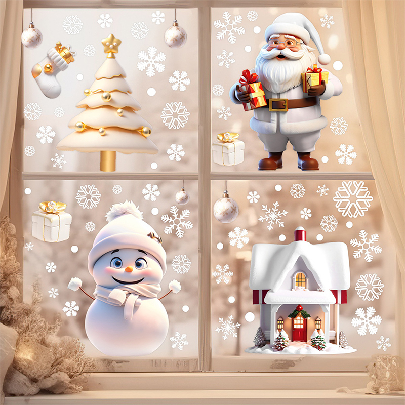 Snowflake Window Decal - Christmas Snowman Snowflake Santa Claus Home