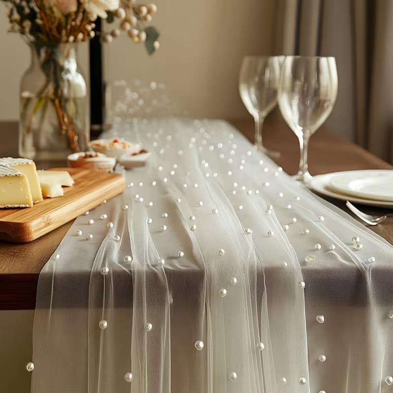 300x80cm Pearl Sheer Tulle Tab - Christmas Table Runner review and price