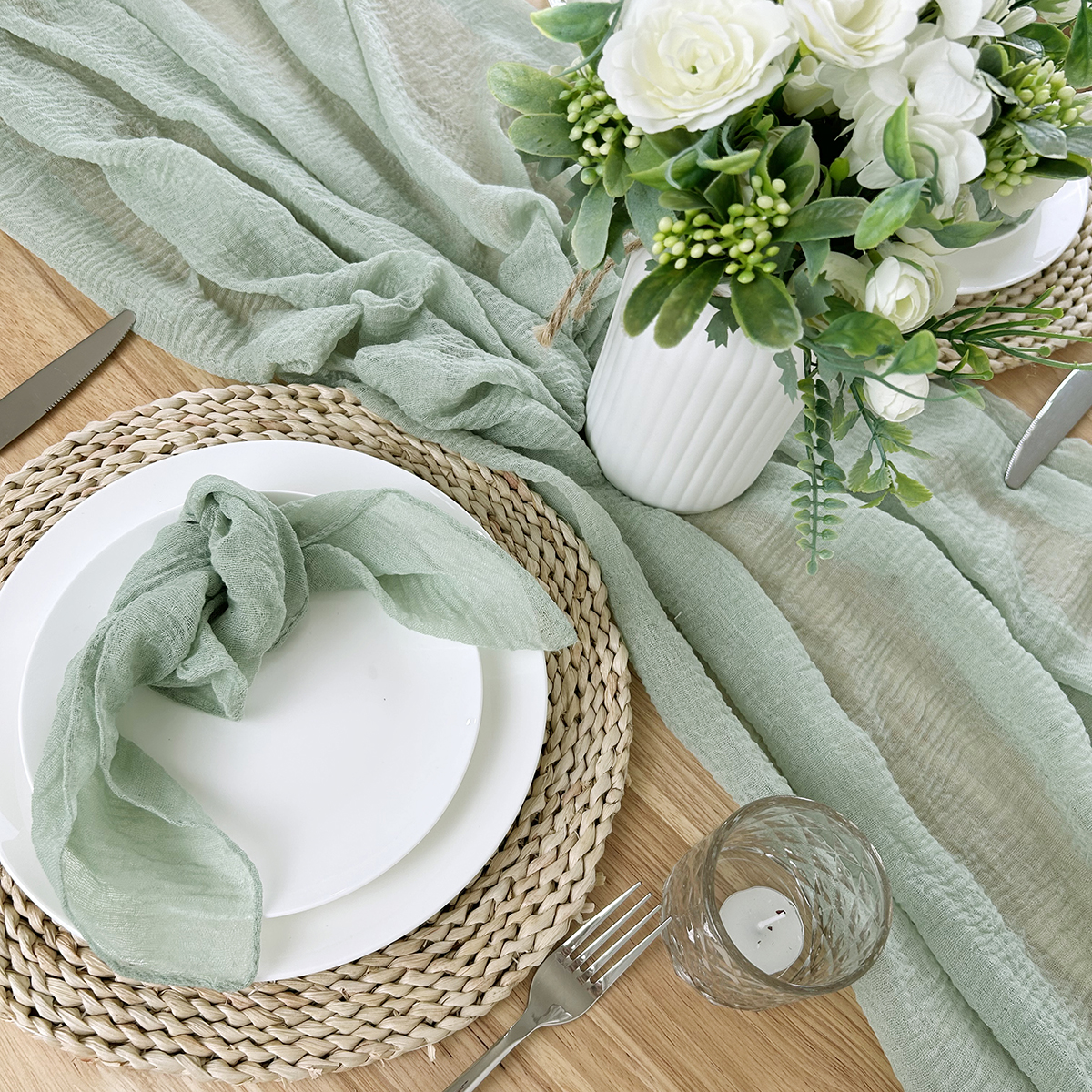 Sage Green Gauze Table Runner  - Christmas Table Runner review and price